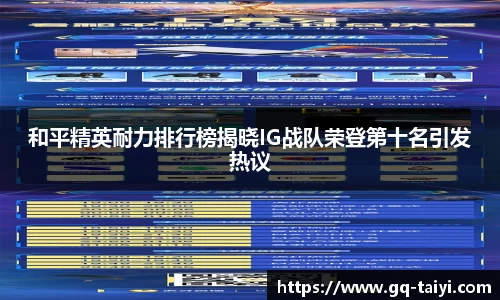和平精英耐力排行榜揭晓IG战队荣登第十名引发热议