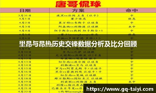 里昂与昂热历史交锋数据分析及比分回顾
